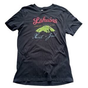LAHAINA FOREVER IN MY HEART SOUL T SHIRT WOMENS LARGE BLACK MAUI GRAPHIC